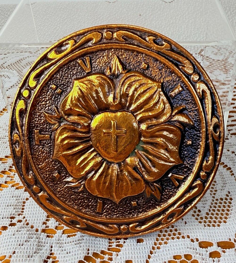 Vtg Ceramic Lutheran RoseWall Plaque w/ Cross Heart Flower Design Christian